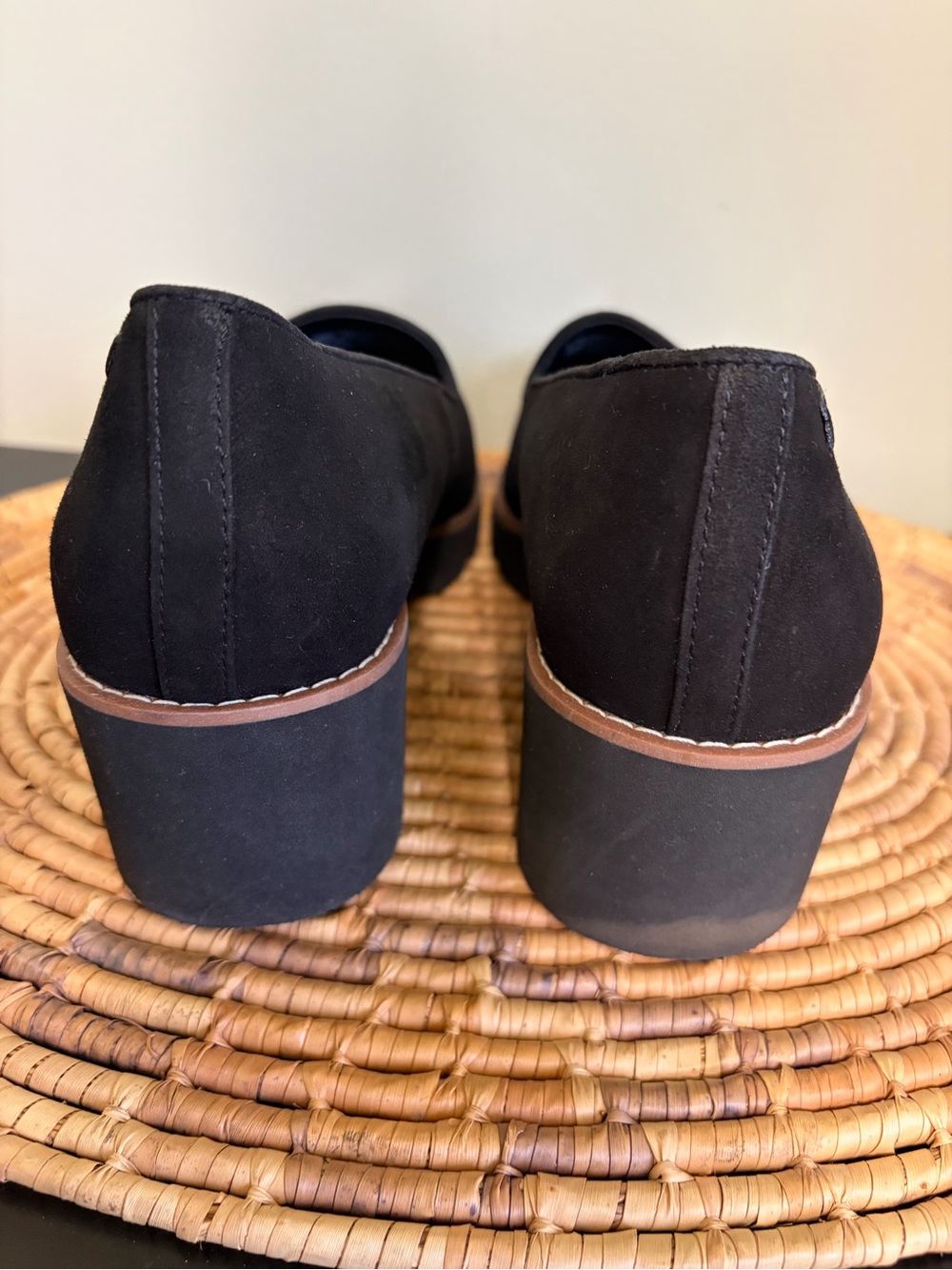 Vionic Black Suede Wedge Loafers with Tan Accent - Picture 5 of 7